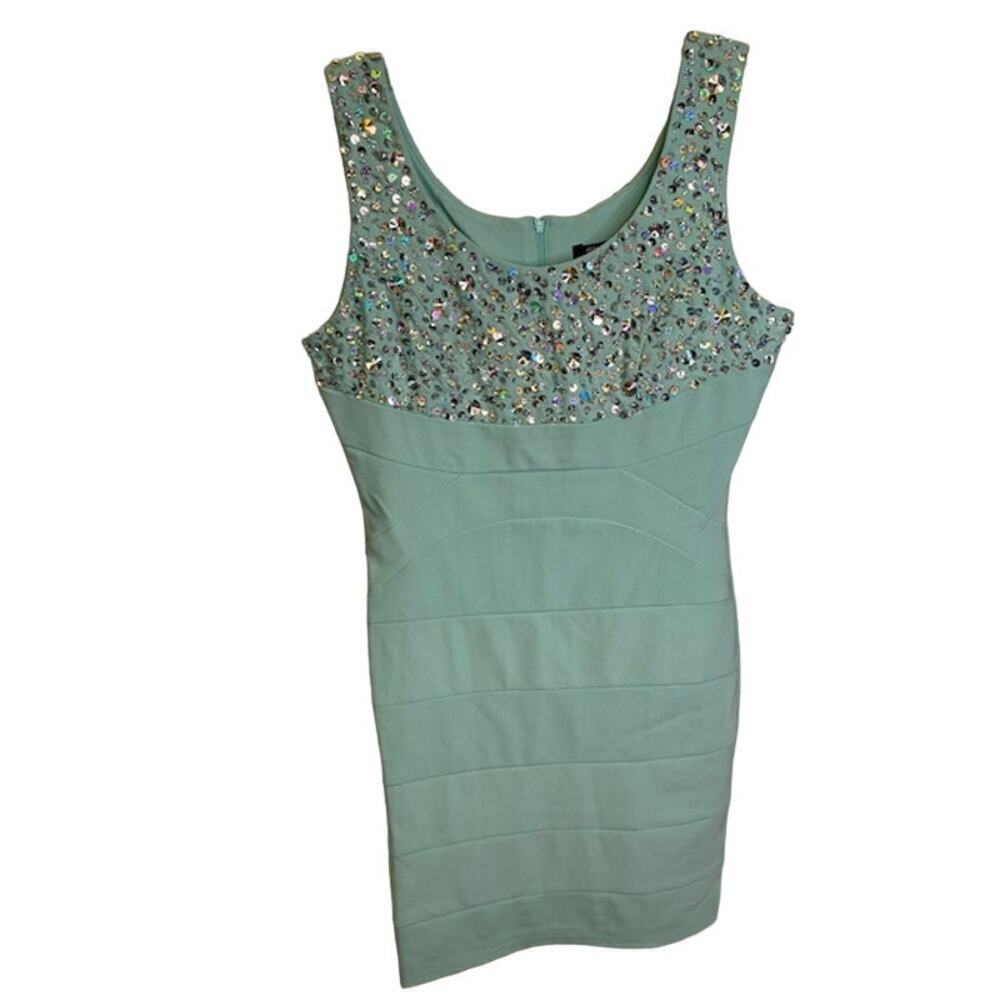 Deb Mint Green Beaded‎ Embellished Sleeveless Cocktail Bodycon Mini Dress Sz M
